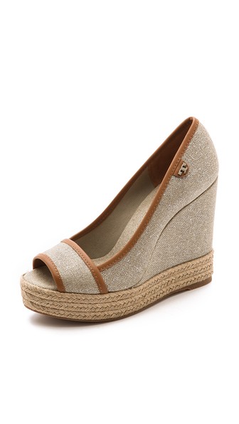 Tory Burch Majorca Logo Wedges in Natural/Royal Tan