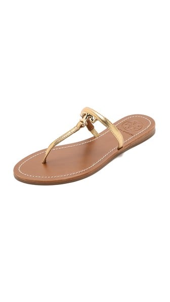 Tory Burch T Logo Flat Thong Sandals in Gold