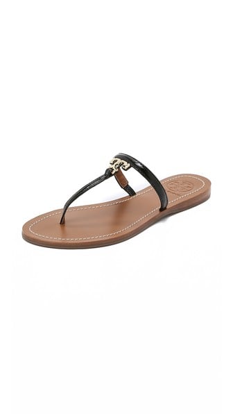 Tory Burch T Logo Flat Thong Sandals in Black