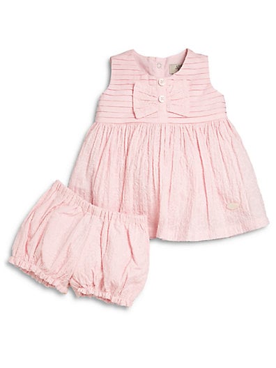Armani Junior Infant's Two-Piece Pleated Cotton Dress & Bloomers Set in Fancy Pink