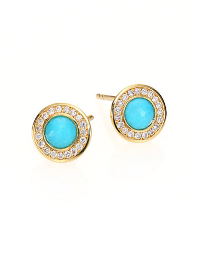 IPPOLITA Lollipop Turquoise, Diamond & 18K Yellow Gold Mini Stud Earrings
