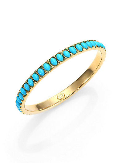 Kenneth Jay Lane Cabochon Thin Bangle Bracelet in Turquoise