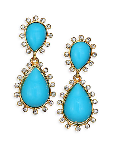 Kenneth Jay Lane Cabochon Clip-On Teardrop Earrings in Turquoise
