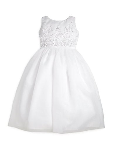Joan Calabrese Little Girl's Embroidered First Communion Dress in White Flower Girl Dresses