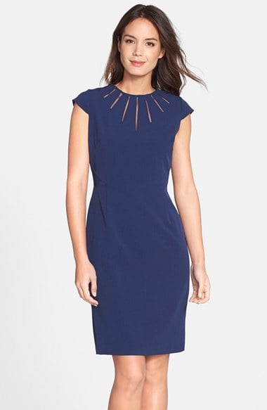 Adrianna Papell Cutout Neck Crepe Sheath Dress (Regular & Petite) in Dusk