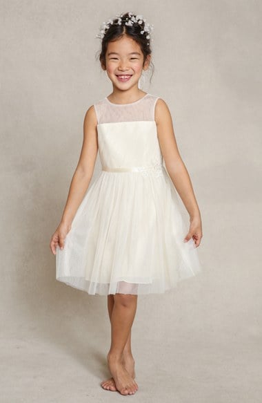 Jenny Yoo 'Zoe' Floral Appliqué Tulle Dress (Toddler, Little Girls & Big Girls) in Ivory