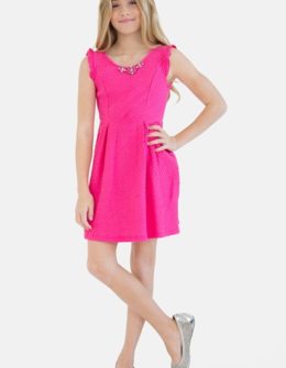 BLUSH by Us Angels Cotton Jacquard Dress (Big Girls) in Parfait
