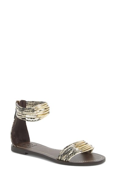 Tory Burch 'Mignon' Ankle Cuff Sandal (Women) in Black/Ivory