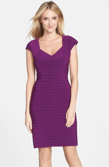 Adrianna Papell Shutter Pleat Jersey Sheath Dress in Elderberry