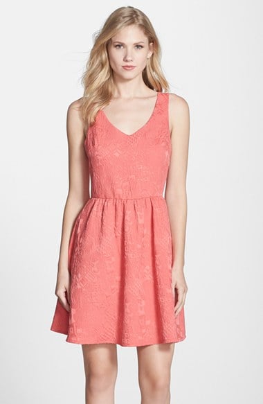 FELICITY & COCO Bow Back Jacquard Fit & Flare Dress (Nordstrom Exclusive) in Coral