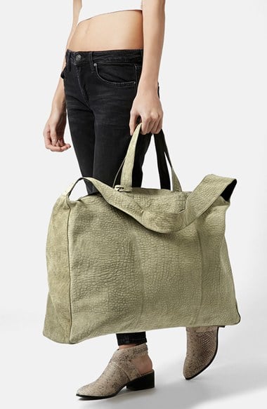 Topshop Embossed Suede Luggage Tote in Olive
