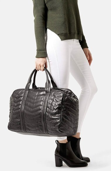 Topshop Quilted Leather Luggage Bag in Black