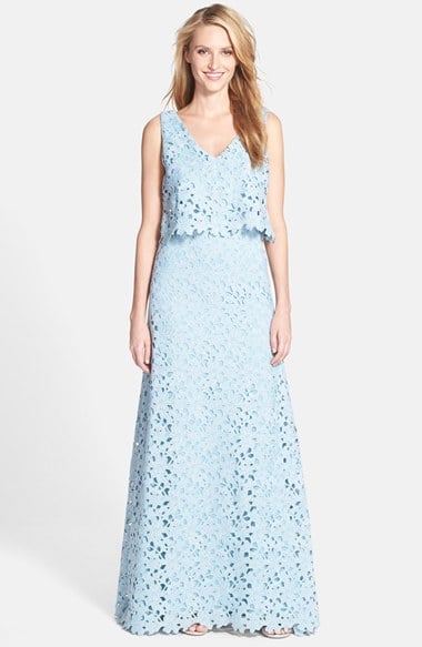 Vera Wang Lace Popover Gown in Light Blue