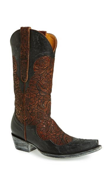 Old Gringo 'Feita' Floral Embroidered Leather Boot (Women) in Brass and Black