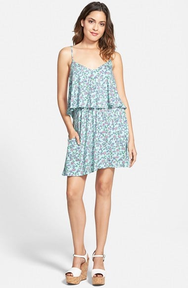 Mimi Chica Floral Print Popover Dress in Mint Pink