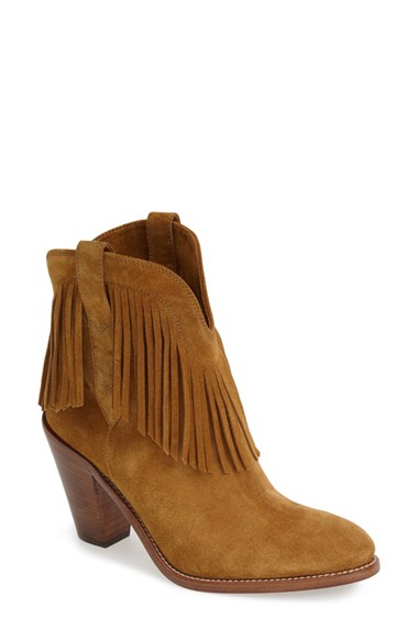Saint Laurent 'New Western' Fringe Boot (Women) in Tan Suede