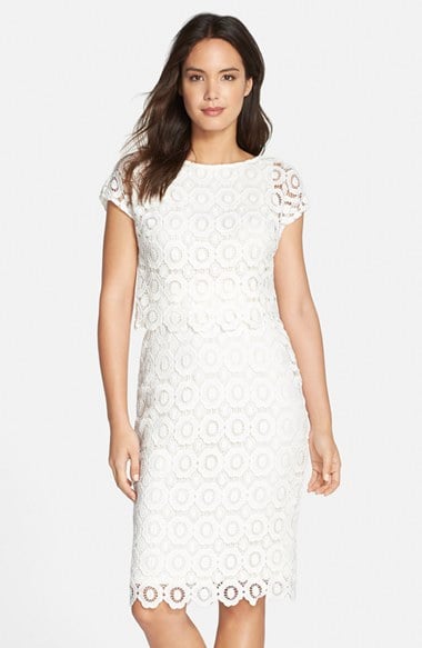 Taylor Dresses Lace Cap Sleeve Popover Dress in White Popover dresses 