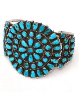 Vintage 1940s Zuni Three Cluster Turquoise Bracelet