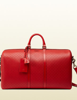 Gucci Bright Diamonte Leather Carry-On Duffle Bag in Red Leather