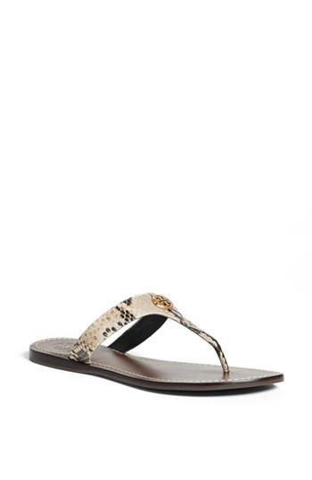 Tory Burch 'Cameron' Snake Print Thong Sandal in Natural