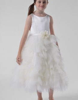 Us Angels Satin & Tulle Dress (Toddler Girls, Little Girls & Big Girls) in Ivory