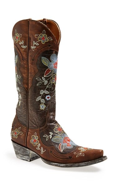 Old Gringo 'Bonnie' Floral Embroidered Cowboy Boot in Chocolate/Brass