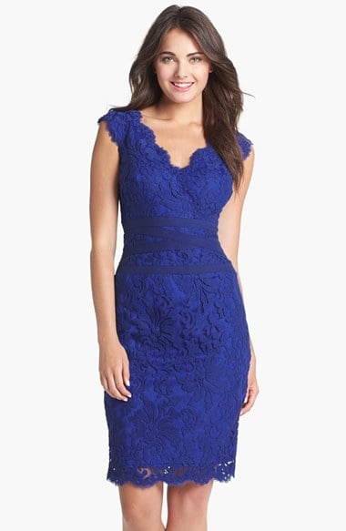 Tadashi Shoji Embroidered Lace Sheath Dress (Regular & Petite) in Marina Blue