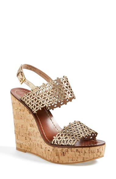 Tory Burch 'Daisy' Platform Wedge Sandal (Women) in Platinum