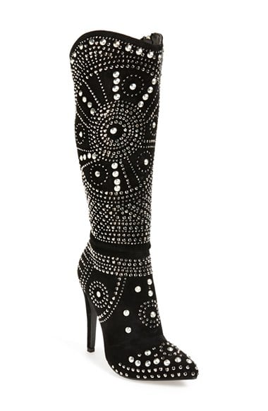 Lauren Lorraine 'Lola' Pointy Toe Studded Boot (Women) in Black