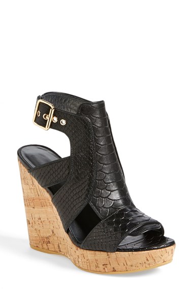 Stuart Weitzman 'Safety' Wedge Sandal (Women) in Black