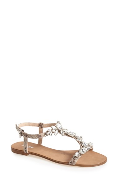 Dune London 'Khloe' Crystal Embellished & Leather Sandal (Women) in White Snake