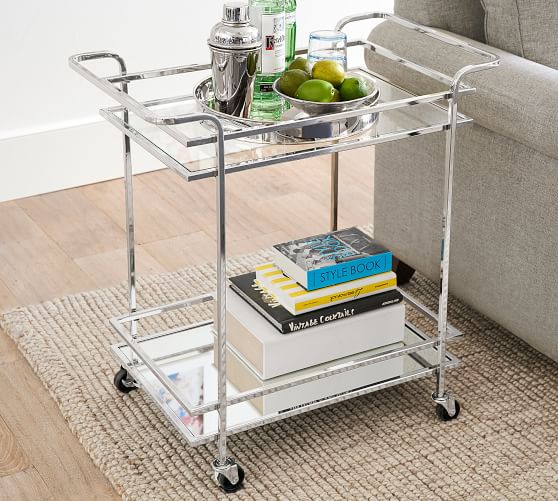 Pottery Barn Skylar Bar Cart Polished Nickel memorial day sale