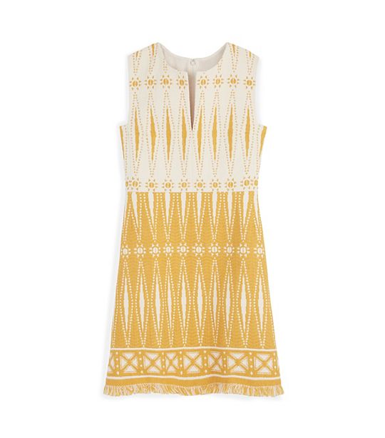 Tory Burch SAVORA TWEED DRESS in HONEY MUSTARD/ NEW IVORY BOLOGAN B