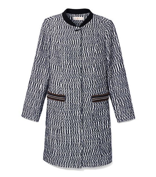 Tory Burch MARBLED TWEED COAT in WHITE/BLACK/TORY NAVY C