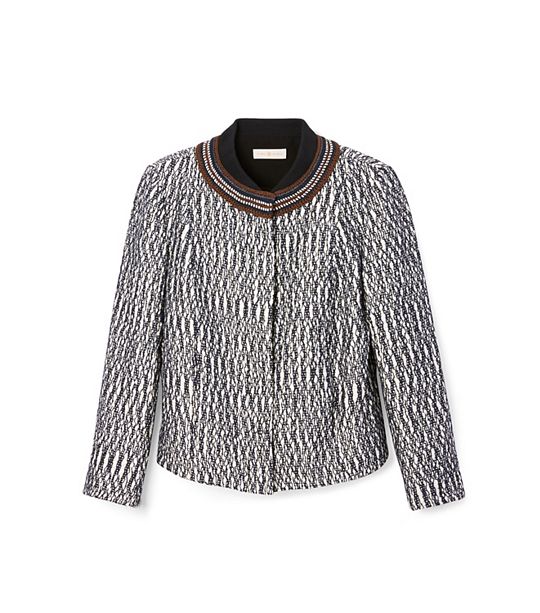 Tory Burch MARBLED TWEED JACKET in White/Black/Tory Navy C