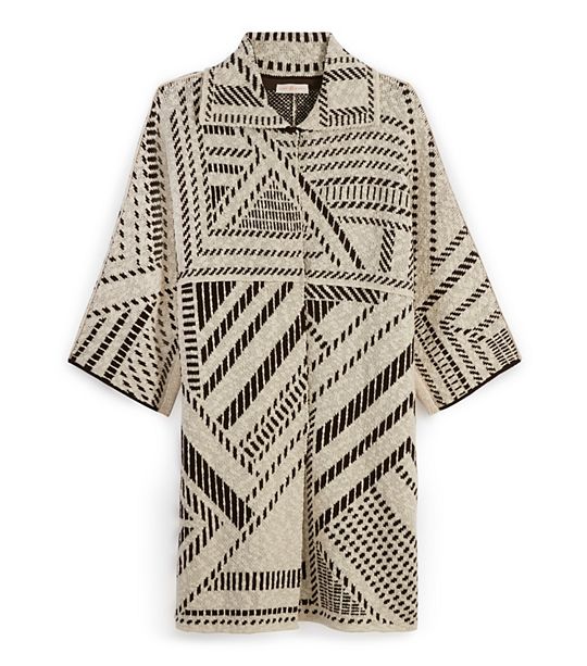 Tory Burch JACQUARD OVERSIZED COAT in OATMEAL MELANGE DECO JACQUARD C
