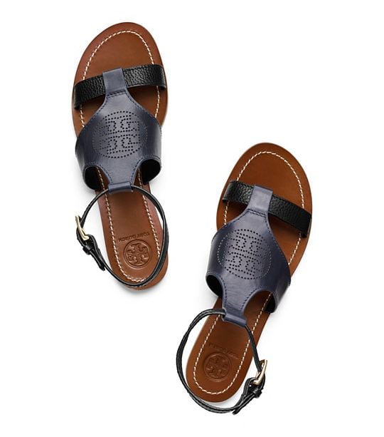 Tory Burch PERFORATED LOGO FLAT SANDAL in Tory Navy/Black