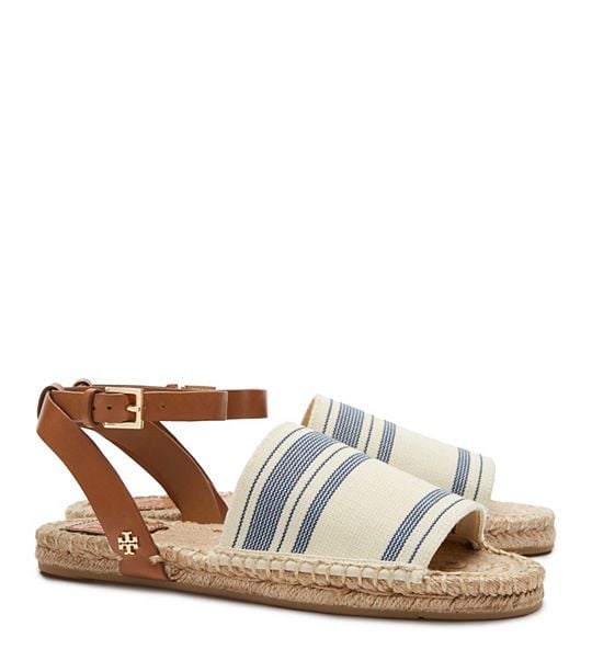 Tory Burch STRIPE ELASTIC ESPADRILLE SANDAL in AWNING IVORY-BLUE HAVEN/ROYAL TAN or AWNING IVORY-SUMMER OLIVE/ROYAL TAN (Not Shown).