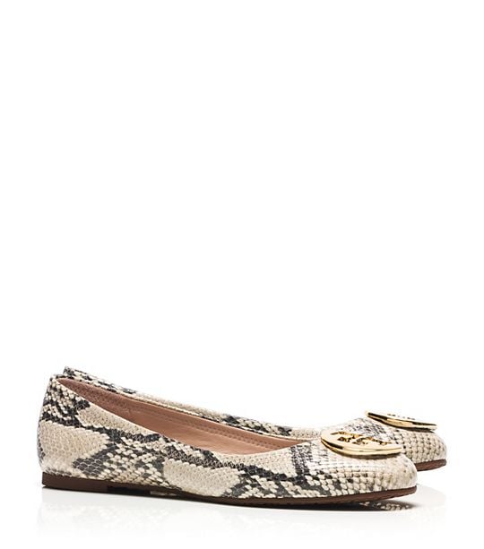 Tory Burch REVA PYTHON-PRINT BALLET FLAT in Natural/Gold