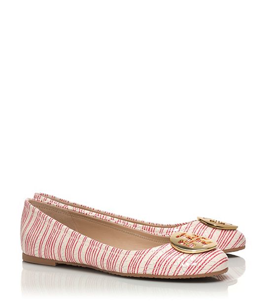 Tory Burch REVA PRINTED BALLET FLAT in Piano Stripe A (Red)(Gold)