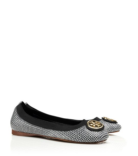 Tory Burch CAROLINE 2 BALLET FLAT in Tidal Grid A/Black/Black