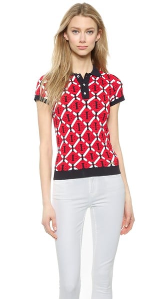 DSQUARED2 Short Sleeve Knit Polo Top in Red/White/Blue