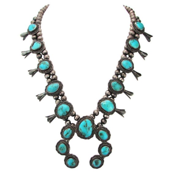1960s Squash Blossom Turquoise Necklace