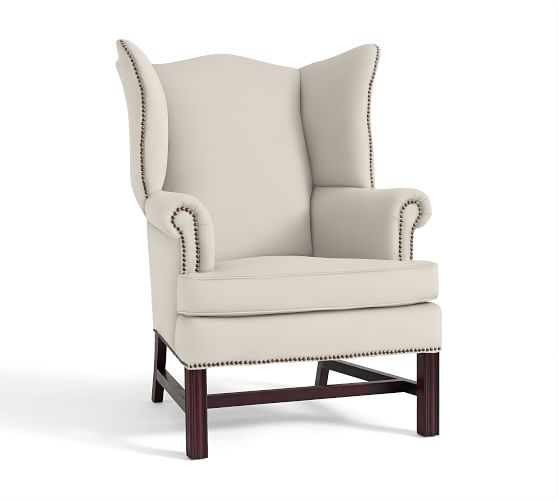 THATCHER UPHOLSTERED WINGBACK CHAIR in Cream. Pottery Barn Memorial Day Sale