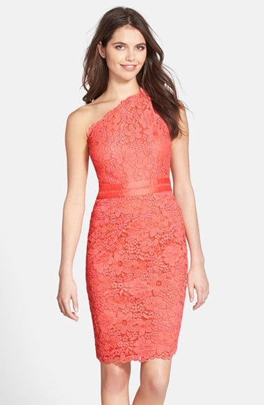 Laundry by Shelli Segal Lace One-Shoulder Sheath Dress in Vintage Coral
