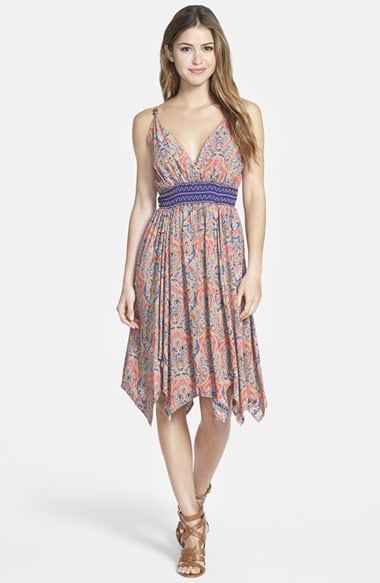 Miss Me Paisley Handkerchief Hem Sundress in Coral and Navy