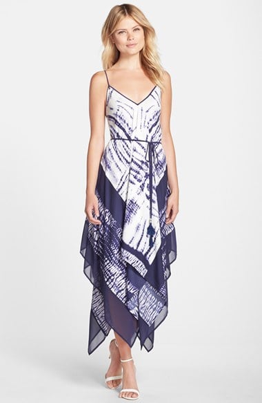 Adrianna Papell Tie Dye Handkerchief Hem Slipdress in Ink