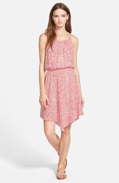 Splendid Sleeveless Print Blouson Handkerchief Hem Dress 