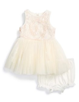 Pippa & Julie Soutache Dress & Bloomers (Baby Girls) in Cream/Pink