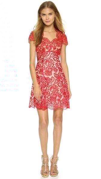 Marchesa Notte Cap Sleeve Dress in Red